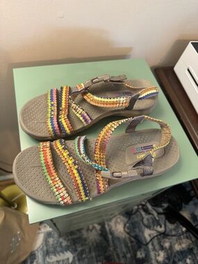 Skechers Multicolor Strappy Sandals with Gray Footbed